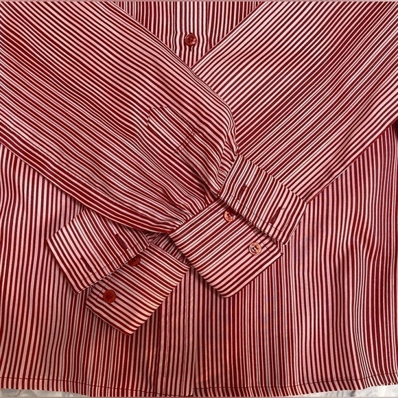 MISTER LEONARD VINTAGE RED AND WHITE STRIPED BLOUSE - Size 16 - Picture 4 of 4